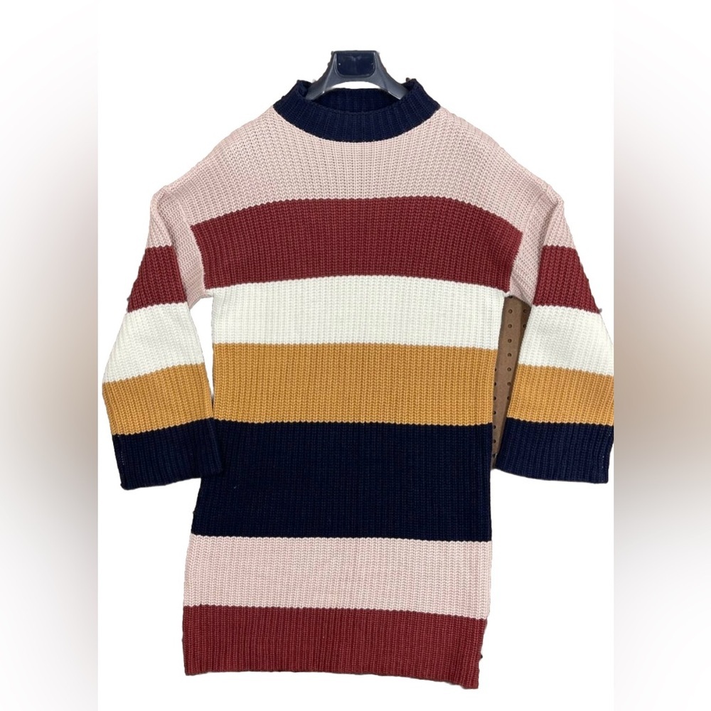 Anthropologie Pomeline Lost + Wander Striped Sweater Dress Sleeve Mock Neck Sz L